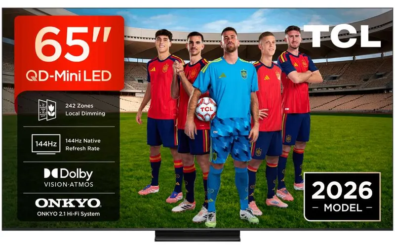 TCL 65C6K Pro QD-Mini LED 4K 144Hz, 242 zonas, 1000 nits, Dolby Vision IQ, HDR10+, sonido Onkyo 2.1 40W Dolby Atmos, Google TV, HDMI 2.1