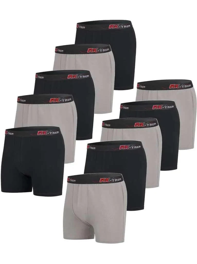 Pack de 10 Bóxers de Algodón Stretch Atlas For Men - Color Gris y Negro, Cintura Elástica RX-TREM