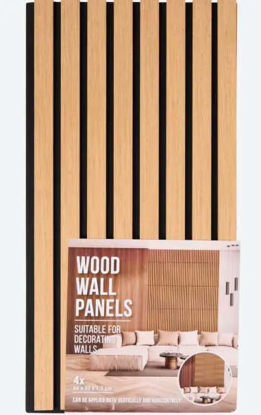 Pack de 4 paneles de madera alistonados para pared (60 x 30 cm). Disponibles en 2 colores.