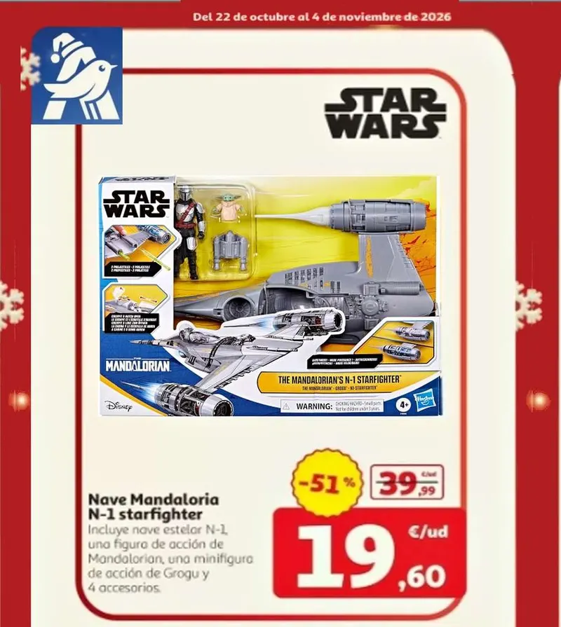 Star Wars The Mandalorian's N-1 Starfighter, Nave Estelar con Mandaloriano y Grogu (Baby Yoda) x 19,60€