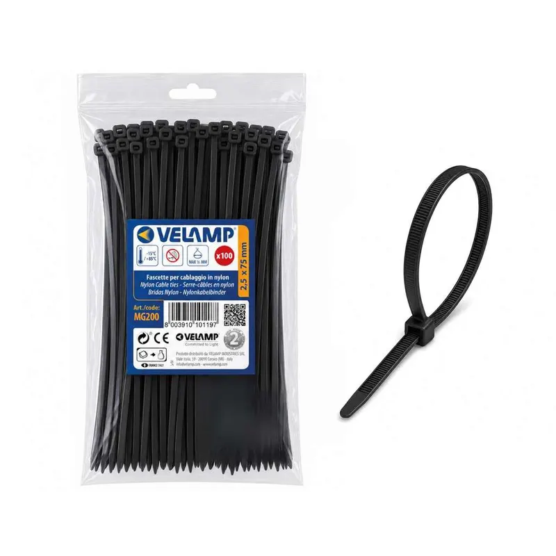 100 unidades - Bridas negras de 2,5 x 75 mm, . De plástico, cableado eléctrico y bricolaje. Resistentes a rotura, rayos UV y temperatura