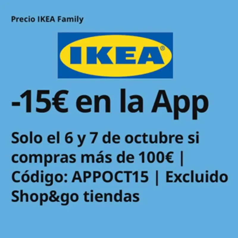 15€ descuento en APP - Días 6 y 7 de octubre [compra +100€]
