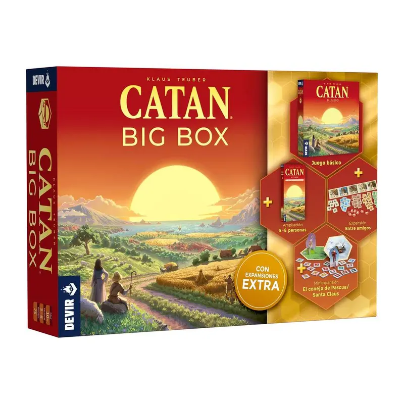 Devir - Catan Big Box, Juego de Mesa, Edición 2025 (Incluye Juego Básico, Ampliación para 5-6 Jugadores, 2 Miniexpansiones)