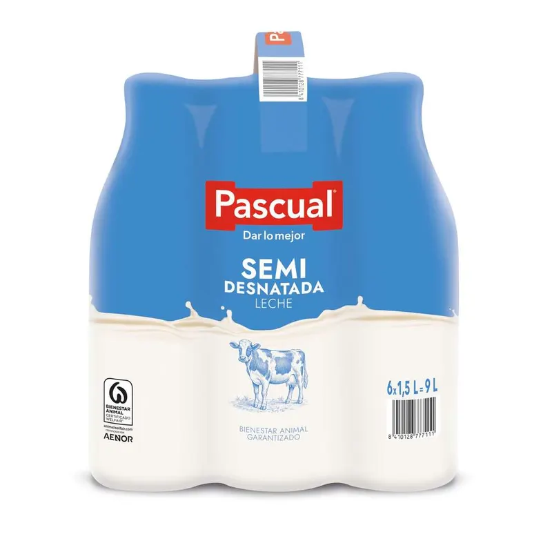 leche pacual semidesnatada botellas 1.5l pack 6 ( 0.55euro el litro) mirar t entera y desnatada