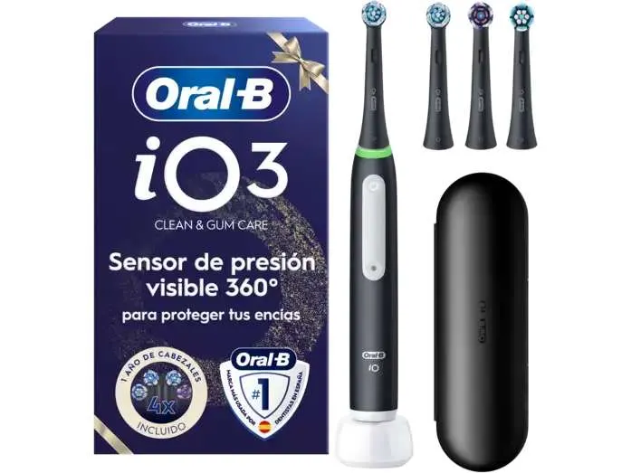 Oral-B iO 3S Cepillo Eléctrico Negro Mate (Edición Navidad, 4 cabezales, sensor presión inteligente, 3 modos, en MediaMarkt España)