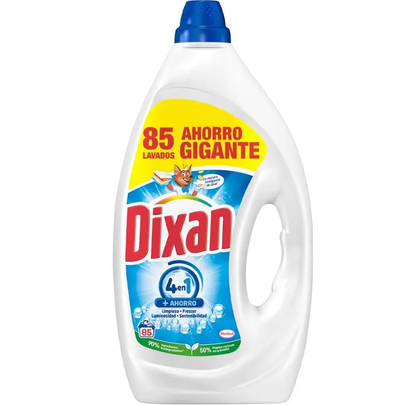 85 LAVADOS Dixan Gel Total 4 en 1, Detergente Lavadora Líquido para Ropa Blanca, Para Ropa Clara, Acción Quitamanchas a Baja Temperatura