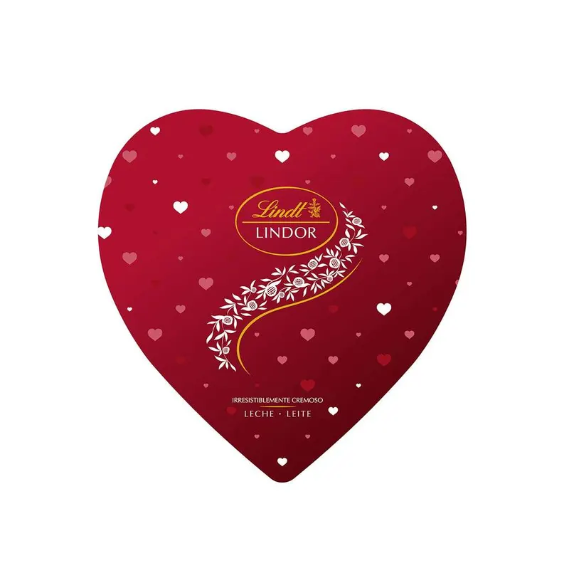 Lindt LINDOR Bombón Corazón Chocolate con Leche San Valentín, caja con aprox 18 bombones, forma de corazón