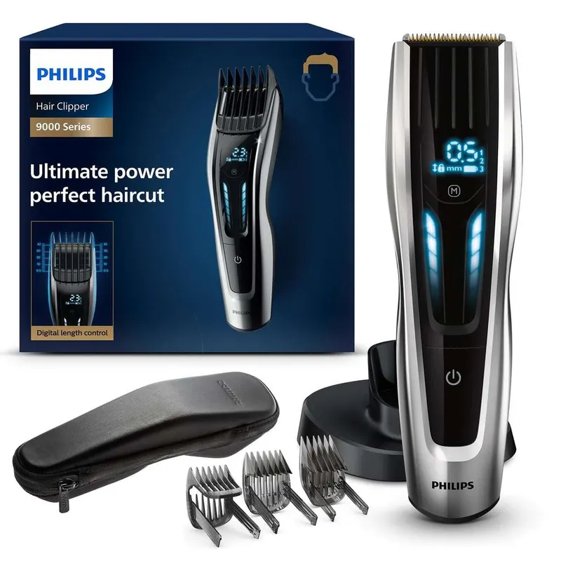 Cortapelos Philips Series 9000 HC9450/20 (Pantalla táctil digital, 400 posiciones 0.5-42mm, cuchillas titanio, batería Li-Ion, Amazon ES)