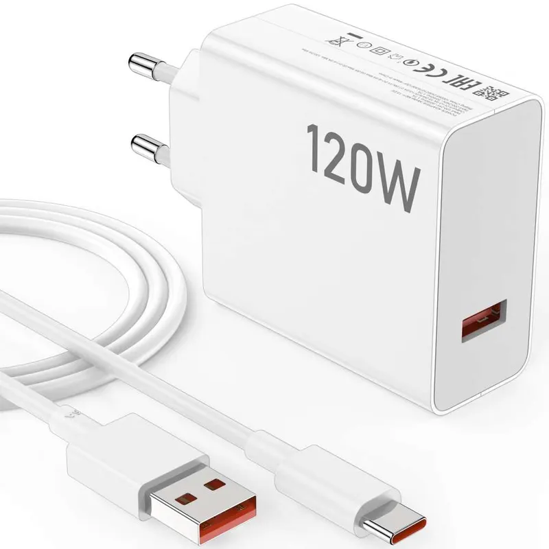 Cargador 120W Carga rápida para Xiaomi 17T Pro Poco F7 Ultra F4 GT F6 Pro para Hyper-Charge Combo con Cable USB C 2m