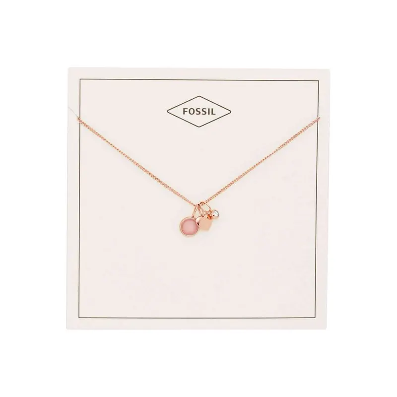 Fossil Collar colgante redondo de acero inoxidable tono oro rosa