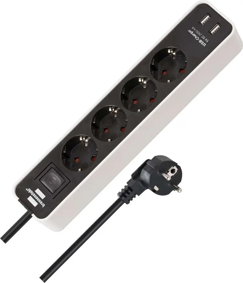 Brennenstuhl Ecolor regleta enchufes con 4 Tomas de Corriente y función de Carga USB (2 Puertos de Carga USB, Interruptor, 1,5m Cable)