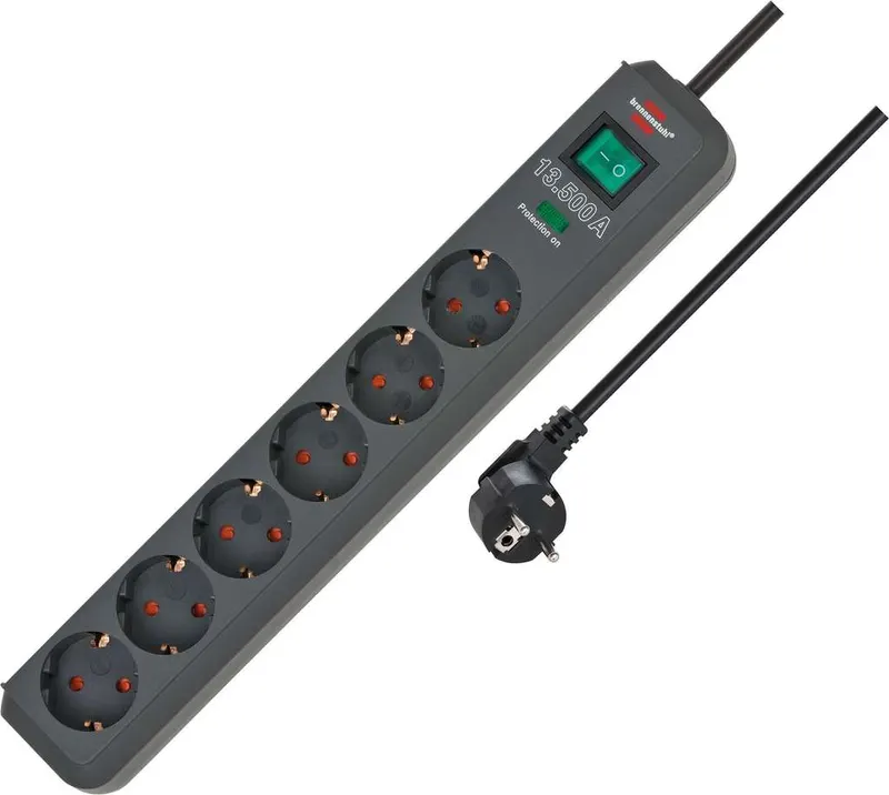 Brennenstuhl Eco-Line regleta de enchufes con 6 Tomas de Corriente y protección contra sobretensiones (Cable de 1,5m, Interruptor Iluminado)
