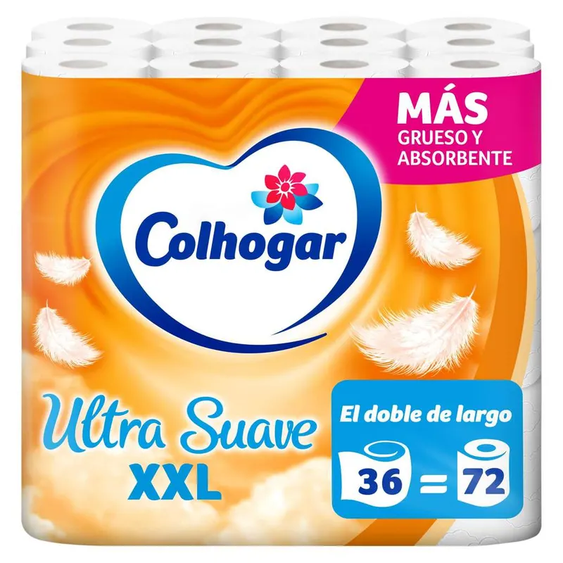 Colhogar Ultra Suave XXL x36 - Equivalente a 72 rollos - 2 Capas - Blanco - Paquete de 36 Rollos Extra Grandes (3x12)