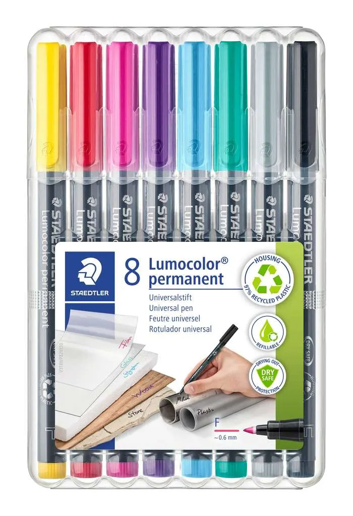 STAEDTLER Lumocolor 318 Rotuladores Permanentes Punta Fina 0,6 mm (Estuche 8 Colores)