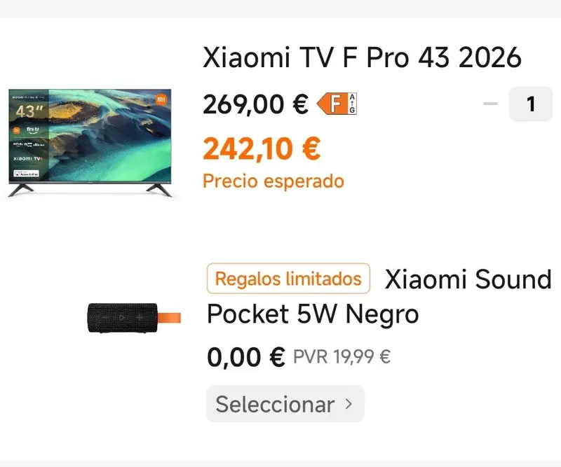 Xiaomi TV F Pro 43" 2026 QLED 4k 120hz. + Altavoz Bluetooth Xiaomi Sound Pocket GRATIS