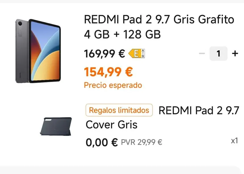 Tablet Xiaomi Redmi Pad 2 de 9'7" 2K y 128gb + Funda oficial valorada en 30€ GRATIS. (Con mi points 139€)