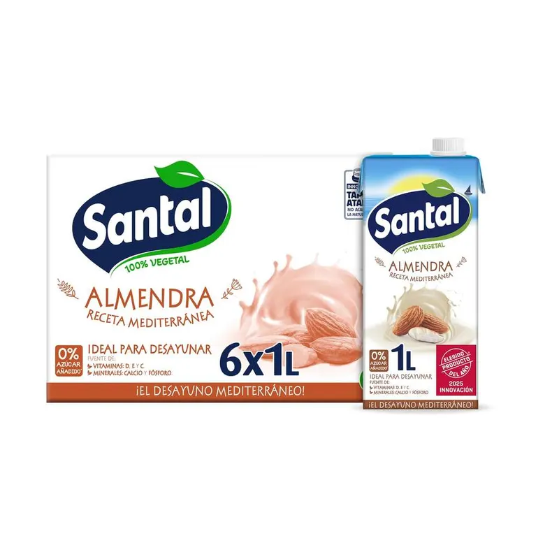 Santal Bebida Vegetal de Almendra Sin Azúcares, Pack 6x1L