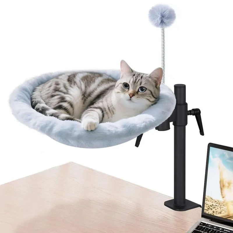Odoland Cama para gatos para escritorio, hamaca ajustable giratoria de 360°, cómoda cama de