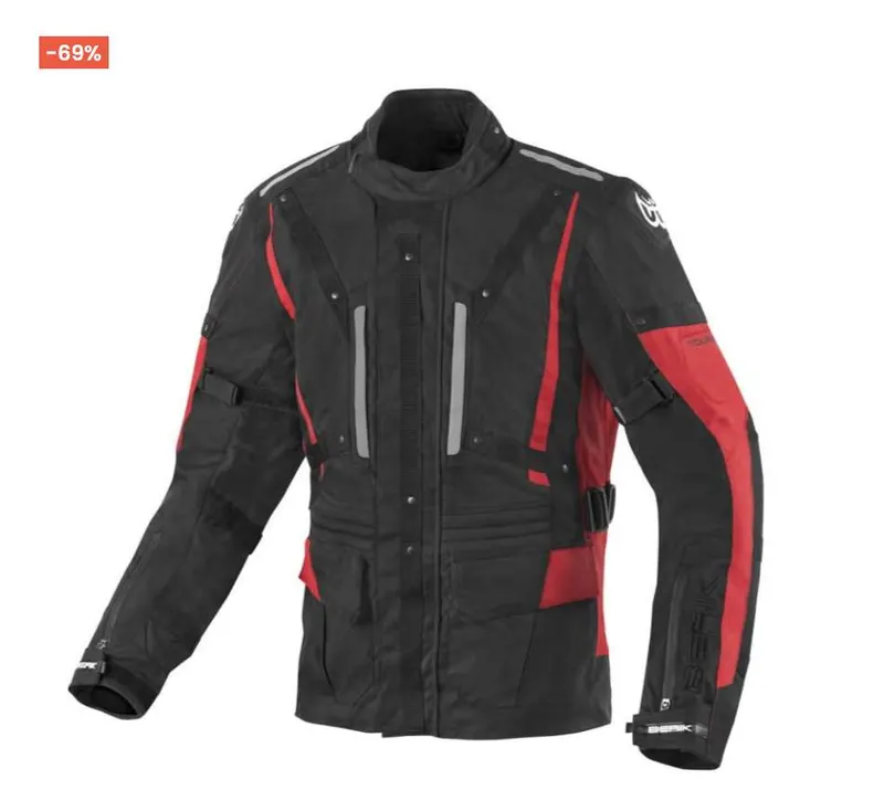 Berik Spencer Chaqueta textil de moto impermeable negro/rojo