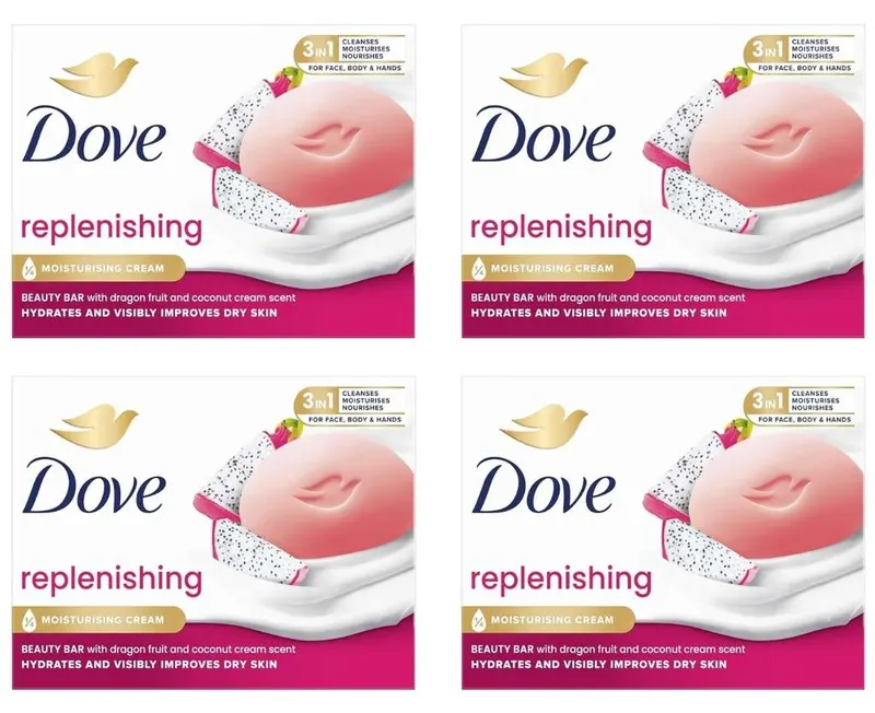 4 x Dove jabón en pastilla Dragon Fruit para cara, cuerpo y manos, 90 g (3'02€ con más suscripciones activas)