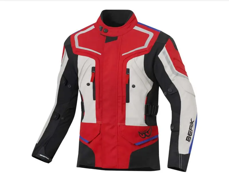 Berik Rallye chaqueta textil impermeable para motocicletas negro/beige/rojo/azul