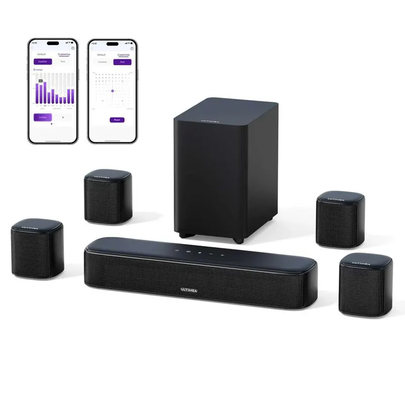 Barra de Sonido ULTIMEA 7.1 Aura A40 (4 altavoces envolventes, subwoofer 4", control App, ecualizador, Bluetooth 5.3, en Amazon España)