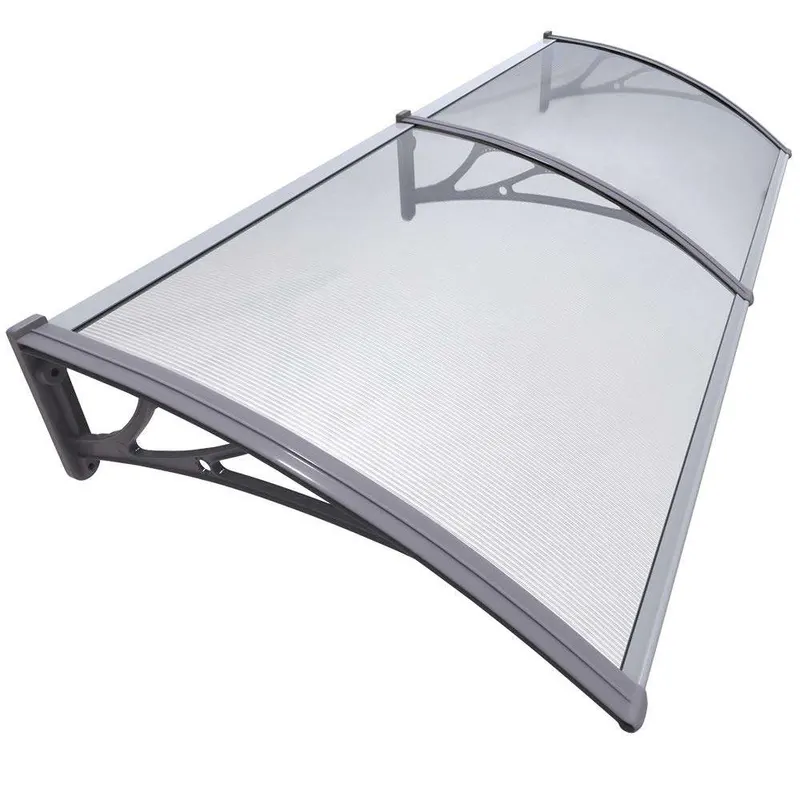 VOUNOT Marquesinas Exterior para Puertas y Ventanas, 200 x 80 cm Tejadillo de Protección, Toldo Cubierta de Policarbonato en Jardín, Gris