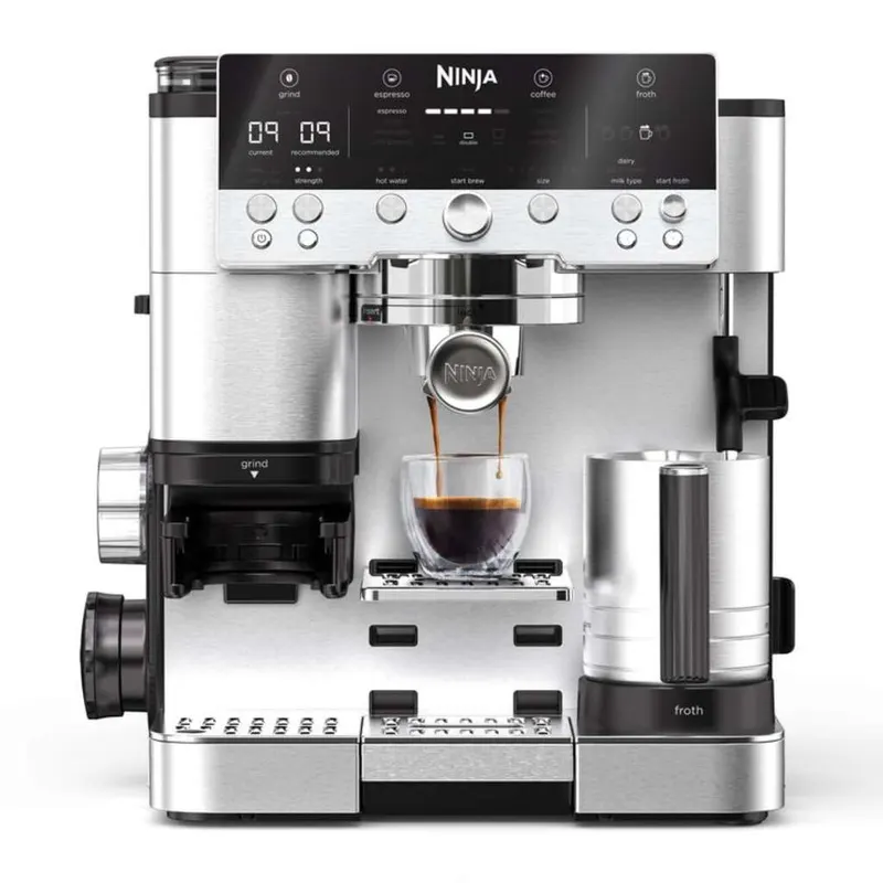 Ninja Luxe Premier, Cafetera 3 en 1, con Molinillo y Espumador Para Expreso, Cold Brew y Café de Filtro, 25 Ajustes de Molienda, 4 de Espuma