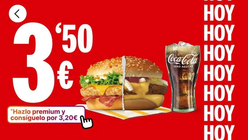 CBO o Cuarto de Libra + Refresco Pequeño por 3,20€ APP en McDonald's