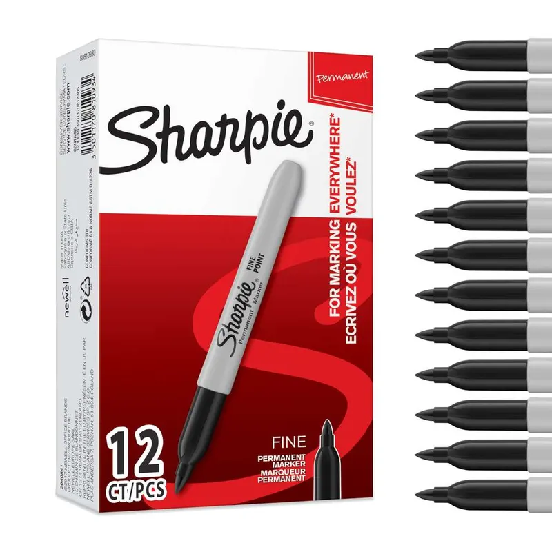 Sharpie rotuladores permanentes | punta fina | color negro | caja de 12 marcadores | material escolar ideal
